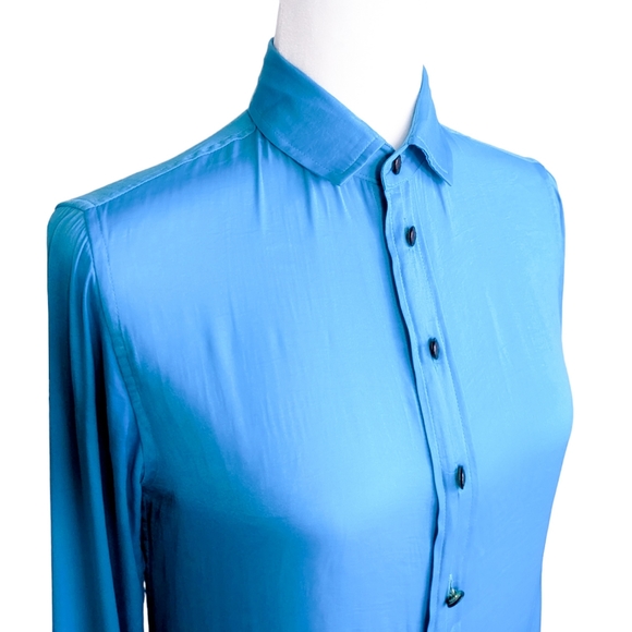 RAG & BONE Collared Bright Teal Blue Button Down Shirt Size XS - Picture 6 of 11